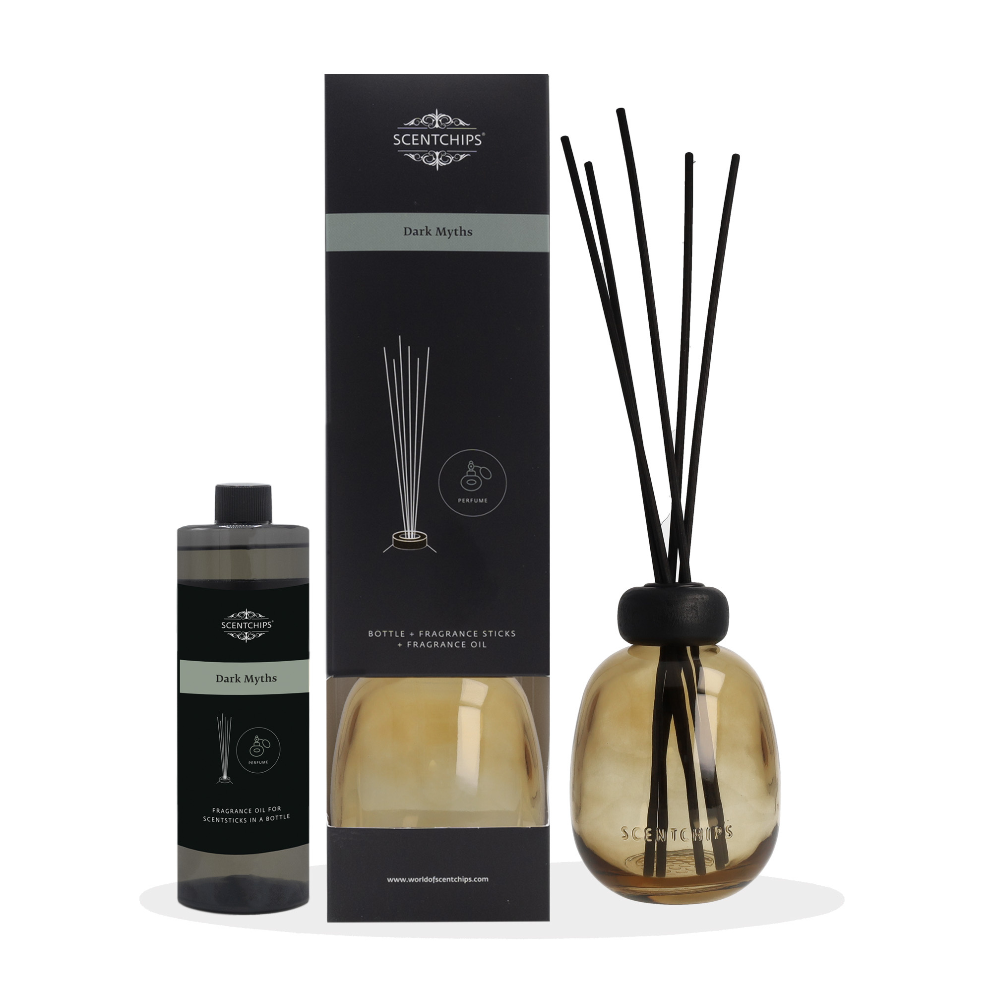 Scentchips® Geschenkset Duftstäbchen Dark Myths mit grüner Flasche von Scentchips®