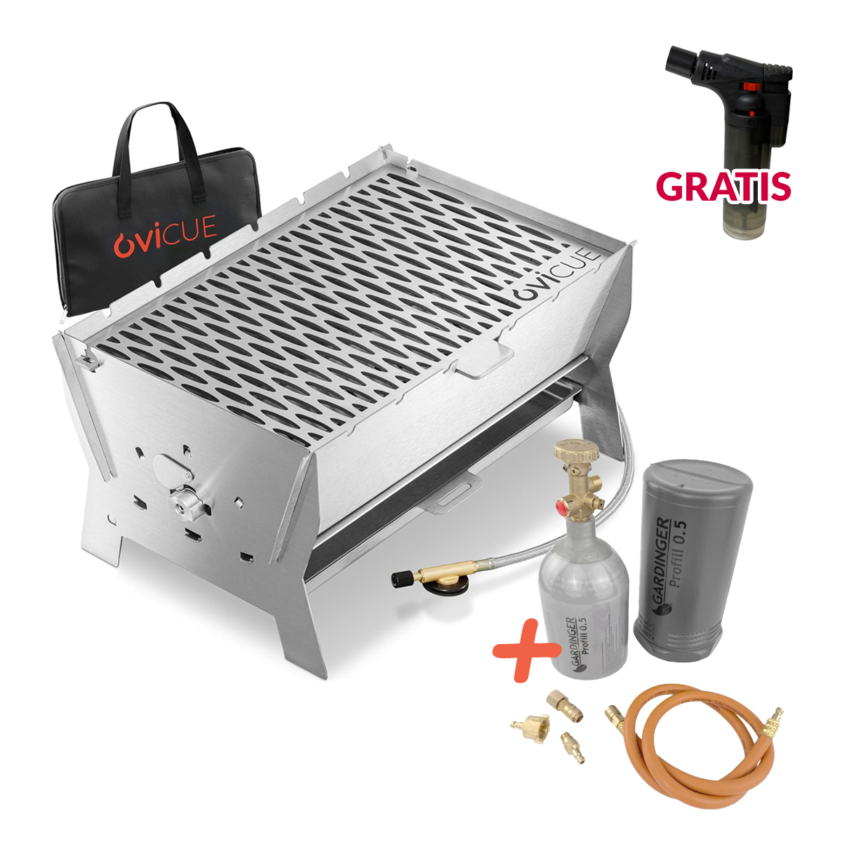 Ovicue L Kompaktgrill mit 3,5 kW Leistung & Profill 0.5 Aluminium-Propanflasche - Flexibles und nachhaltiges Grillvergnügen für unterwegs von Ovibell