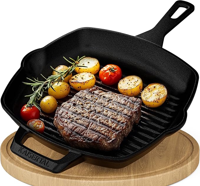 KAISERTAL Gusseisen Grillpfanne 27 cm Eingebrannt mit Griff von KAISERTAL