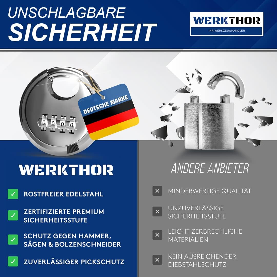 WERKTHOR Anhängerschloss | Kastenschloss | Diebstahlschutz | Silber mit Kombi-Schloss von WERKTHOR