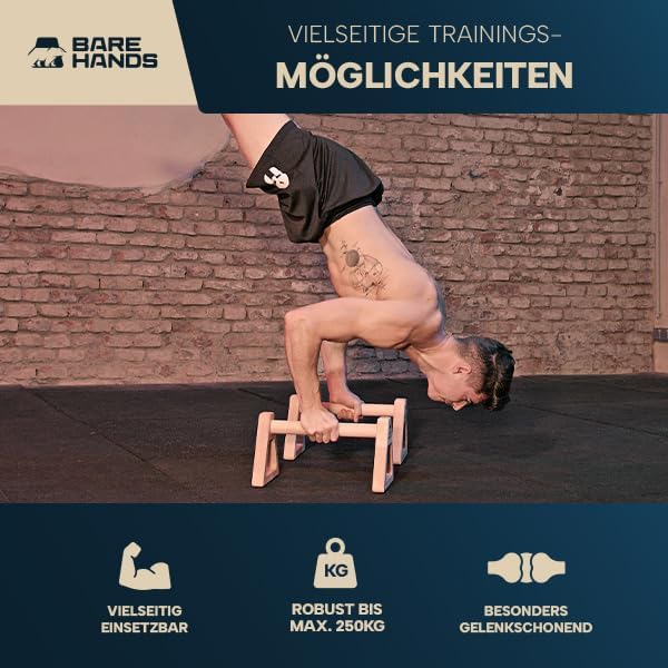 BARE HANDS 2x Liegestützgriffe Größe XL aus hellem Holz gelenksschonend rutschfest für Calisthenics Indoor und Outdoor ideal für Liegestütze und Handstand von BARE HANDS