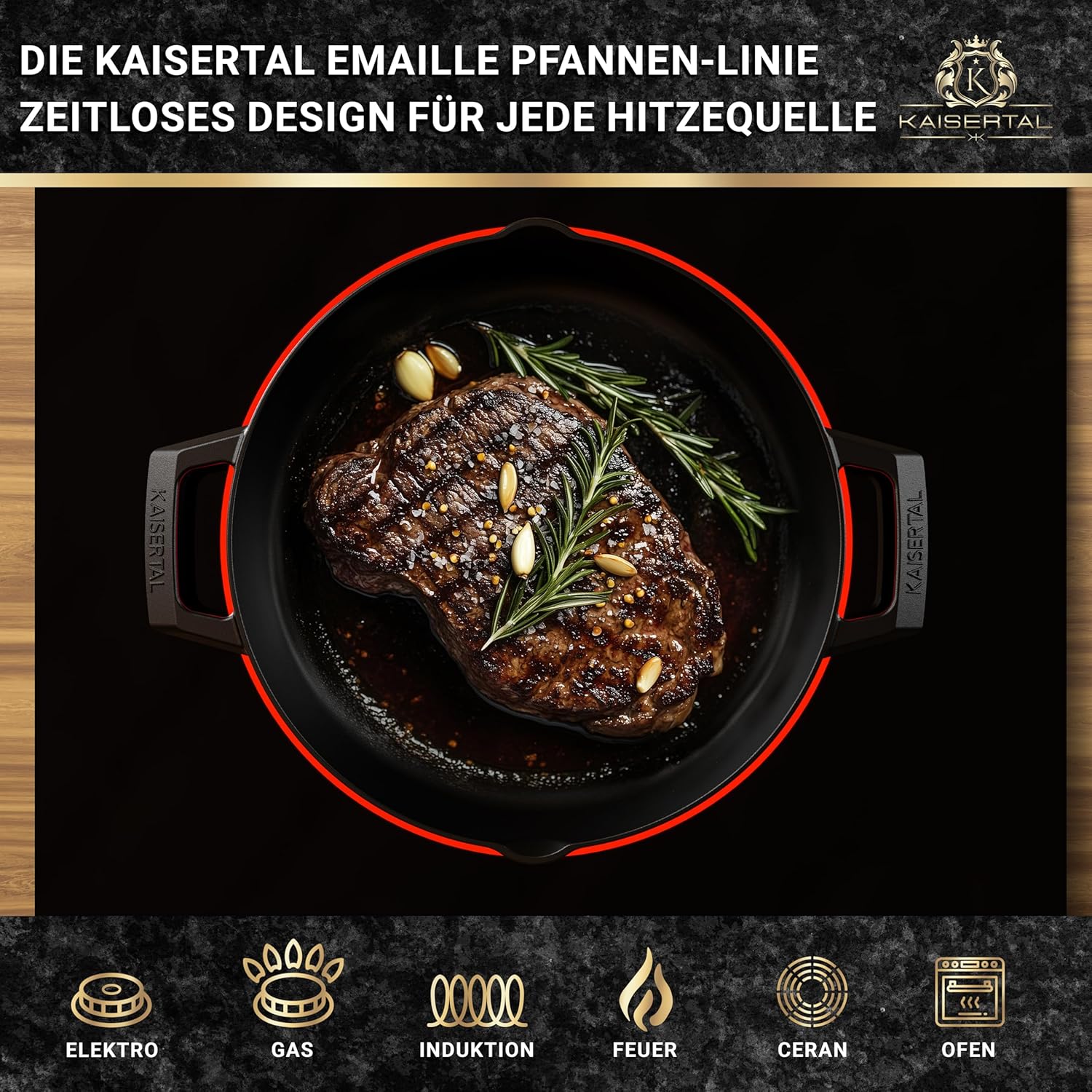KAISERTAL Emaillierte Gusseisen Bratpfanne 31 cm Eingebrannt - Doppelgriff von KAISERTAL