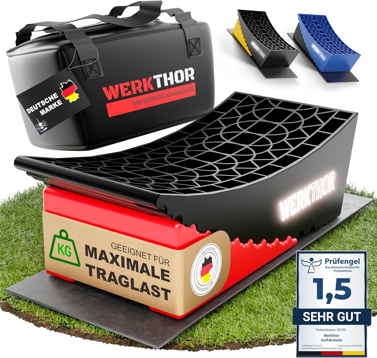 WERKTHOR Auffahrkeile 2er Set Schwarz / Rot | Wohnmobil & Wohnwagen & VAN & Anhänger von WERKTHOR