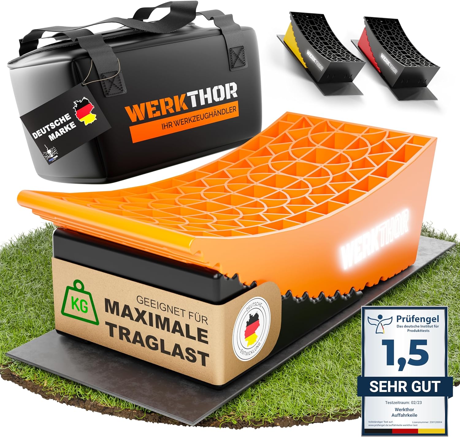 WERKTHOR Auffahrkeile 2er Set Orange / Schwarz | Wohnmobil & Wohnwagen & VAN & Anhänger  von WERKTHOR