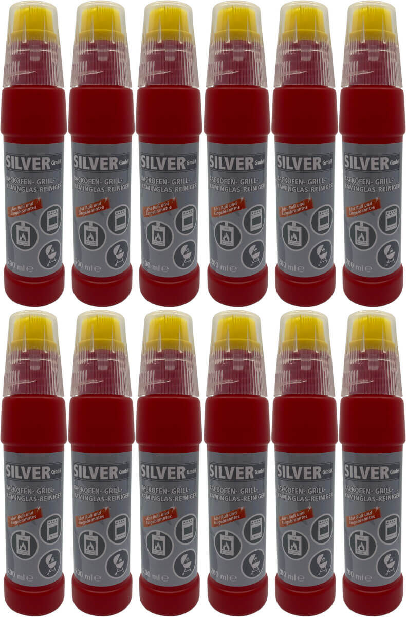 12x Spezial SILVER Gel Backofen-, Grill- und Kaminglasreiniger inkl. integrierter Bürste je 200ml von SILVER GmbH