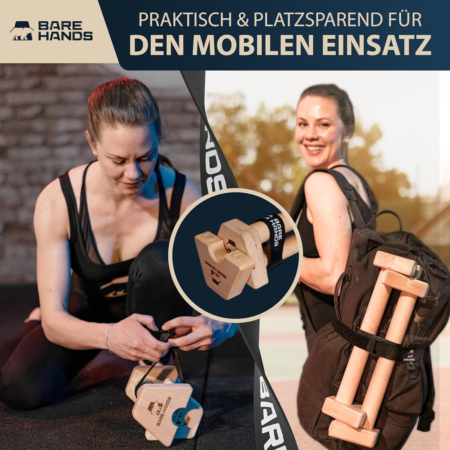 BARE HANDS Liegestützgriffe Größe M aus hellem Holz rutschfest und gelenkschonend für Calisthenics Indoor und Outdoor von Bare Hands