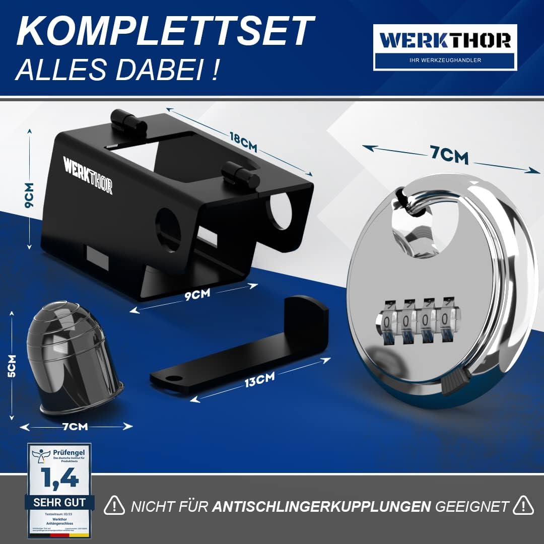 WERKTHOR Anhängerschloss | Kastenschloss | Diebstahlschutz | Schwarz mit Kombi-Schloss von WERKTHOR