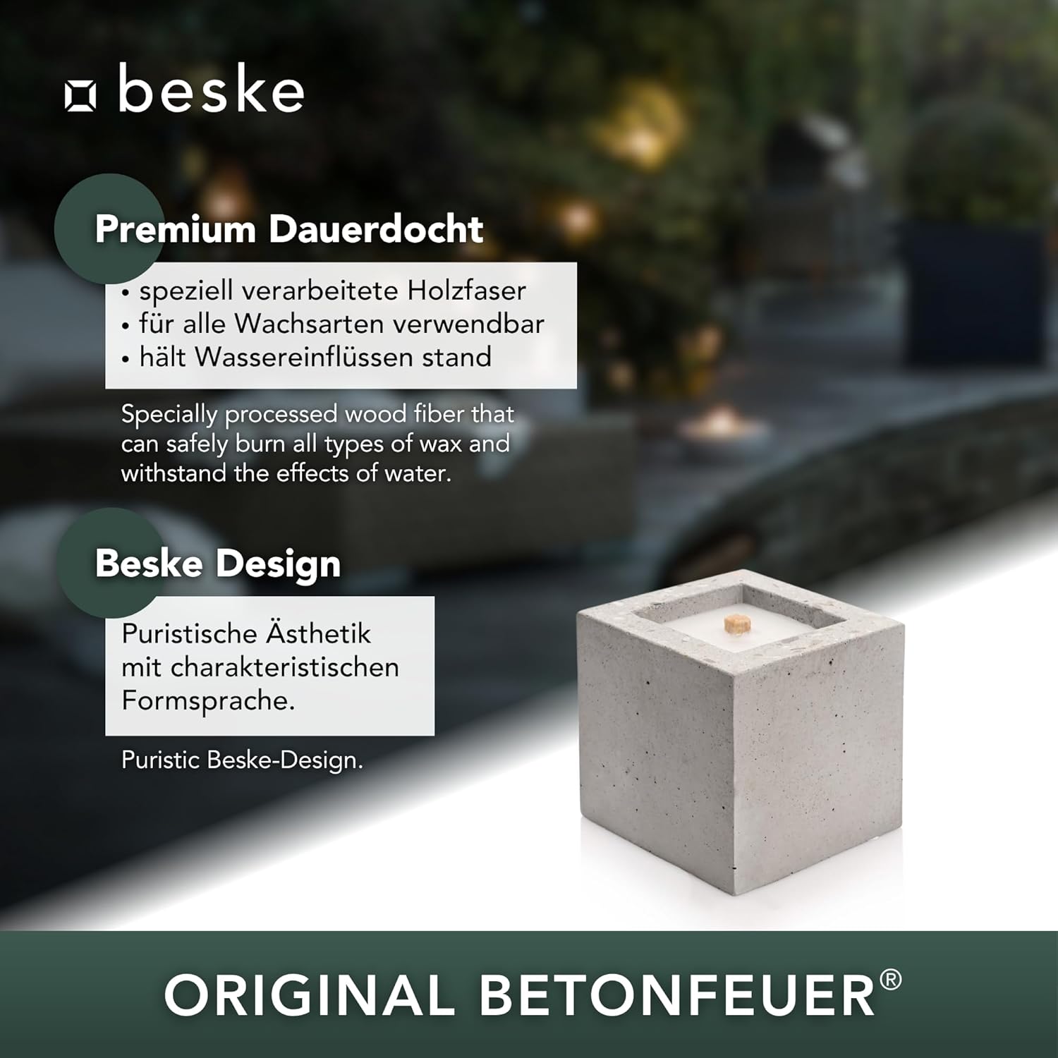 BESKE Betonfeuer Pico Outdoor 10x10x10 inkl. Löschbrett - 100% HANDARBEIT Made in Germany von