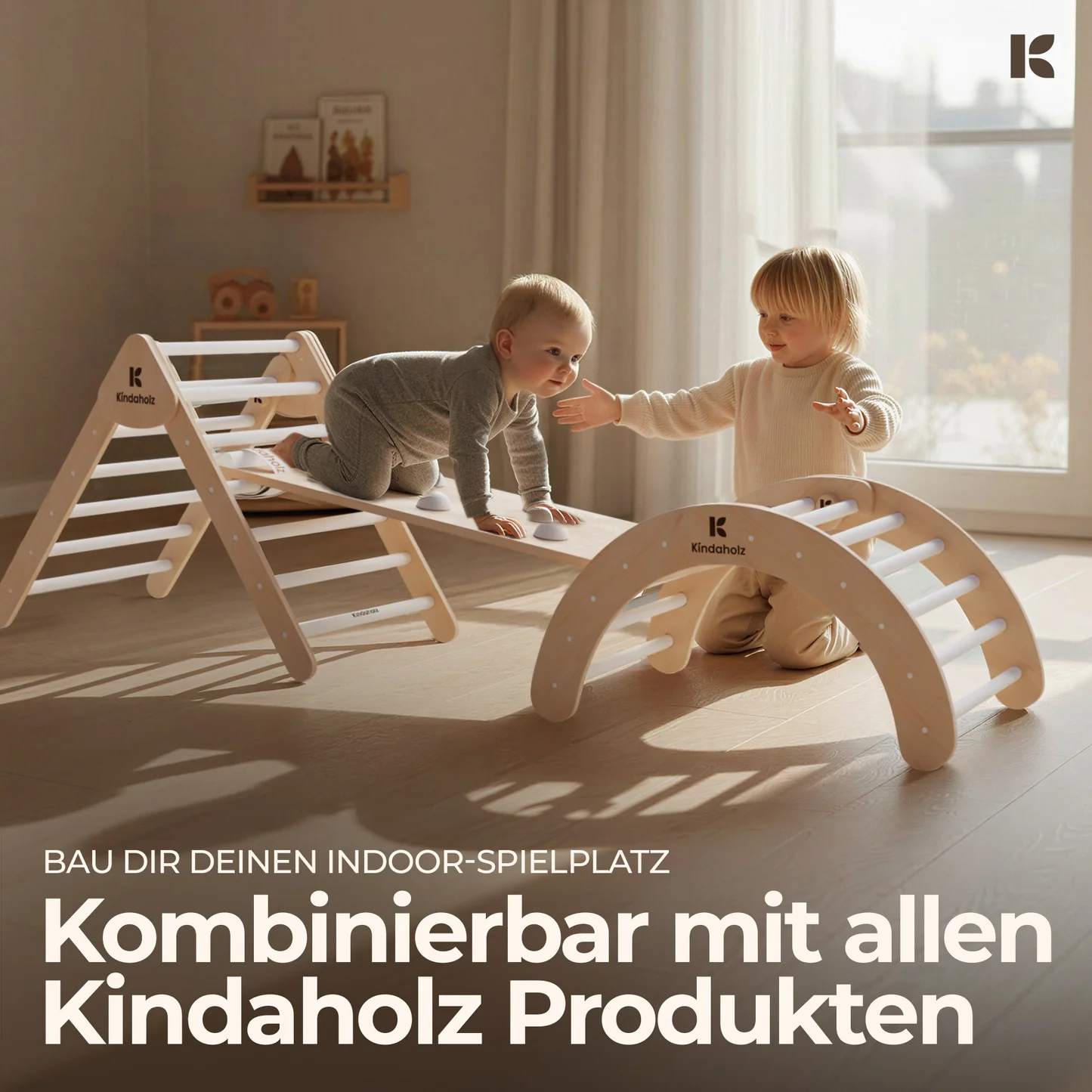 Kindaholz MIKA Rutschrampe Weiß Indoor Kletterrampe aus FSC Holz von Kindaholz