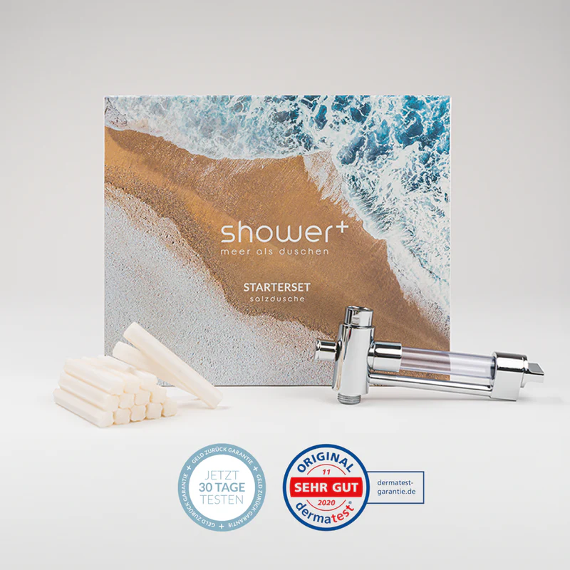 Starterset Salzdusche mit Base+ und 14 PURE Salz Sticks aus naturreinem Meersalz - Made in Germany von shower+