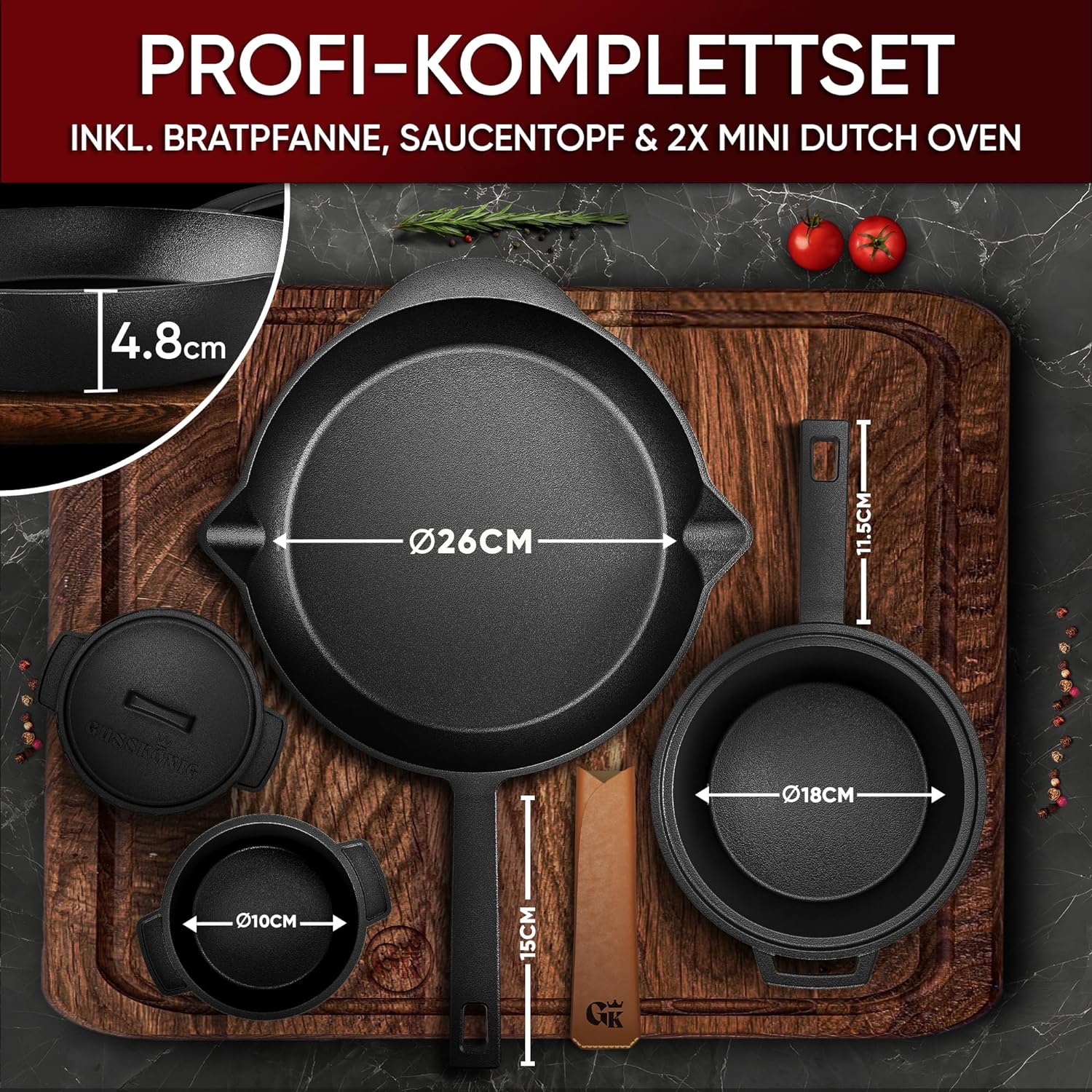 GUSSKÖNIG Dutch Oven Set 13-teilig - bereits eingebranntes Gusseisen Topf Set  von GUSSKÖNIG