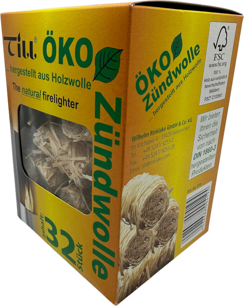 1x Till Öko Zündwolle | Grillanzünder | Ofennzünder | Kaminanzünder | 32 Anzünder von Till