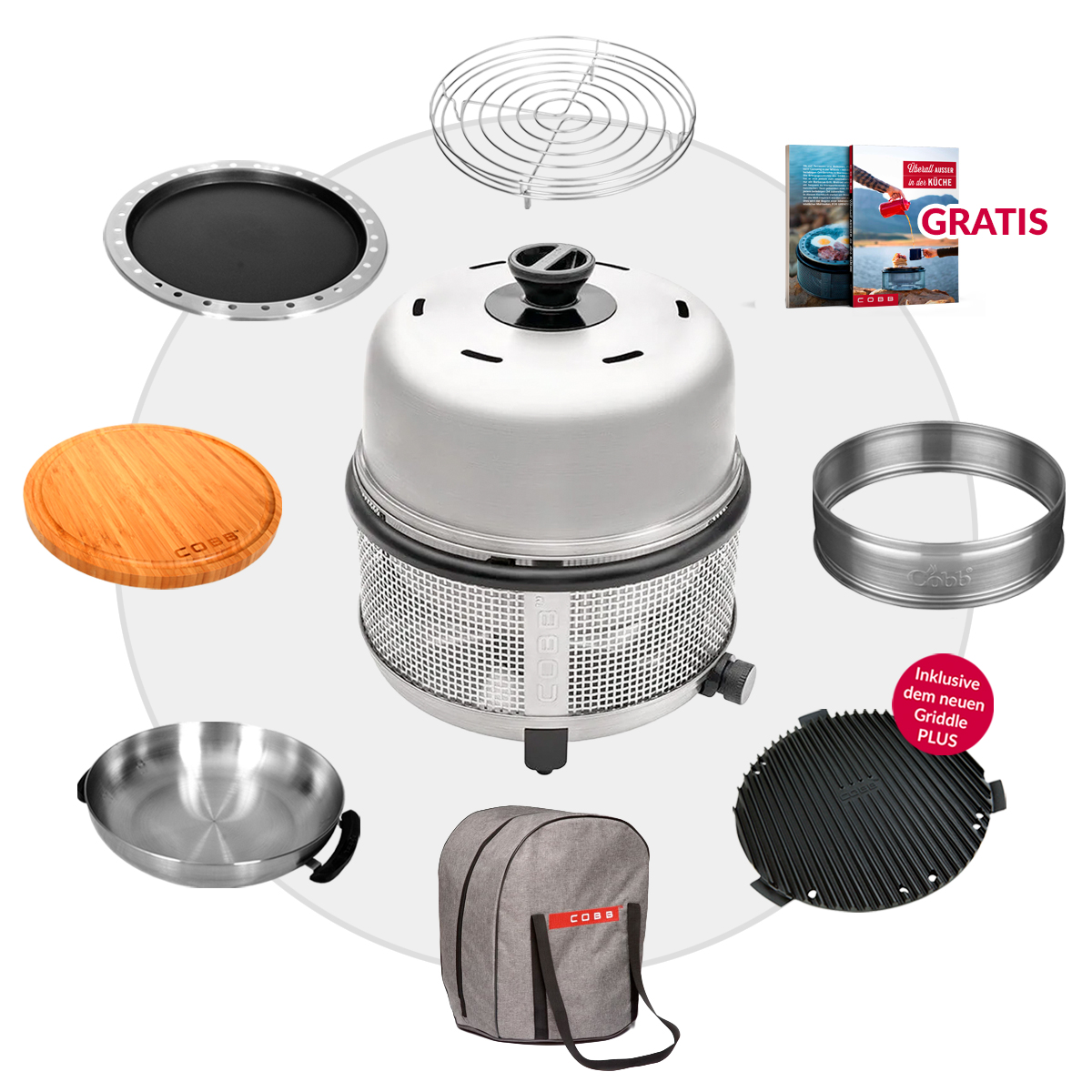 COBB 30 mbar Premier+ Gas DELUXE Camping Gasgrill für Wohnwagen Außensteckdose Komplett Set von Cobb