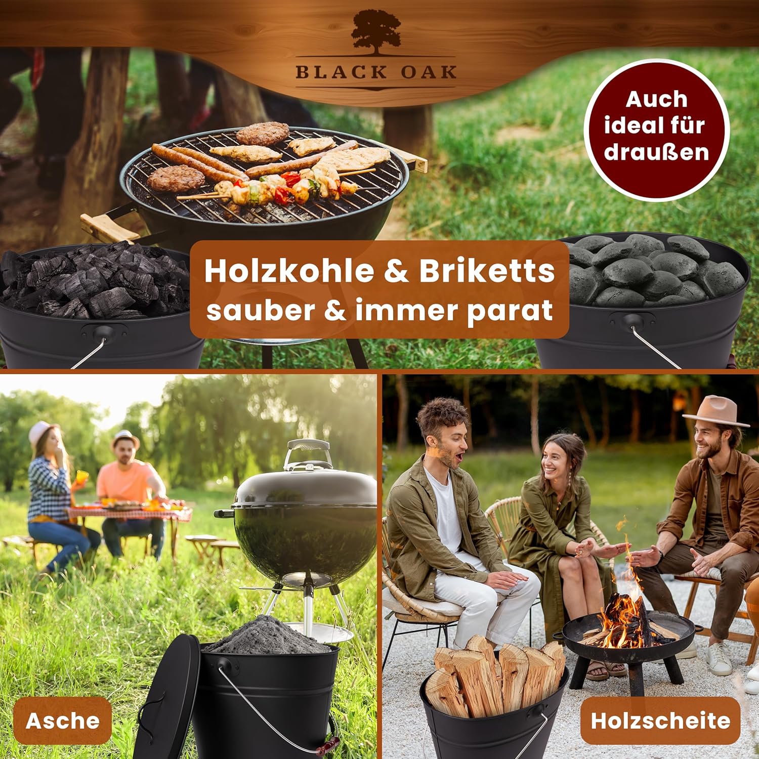 BLACK OAK Asche & Kohle Eimer Vesuvio schwarz 15 Liter von BLACK OAK