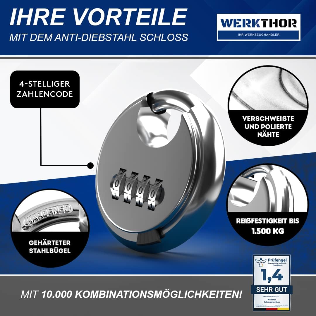 WERKTHOR Anhängerschloss | Kastenschloss | Diebstahlschutz | Schwarz mit Kombi-Schloss von WERKTHOR
