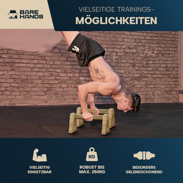 BARE HANDS 2x Liegestützgriffe Größe XL aus dunklem Holz gelenksschonend rutschfest für Calisthenics Indoor und Outdoor ideal für Liegestütze und Handstand von BARE HANDS