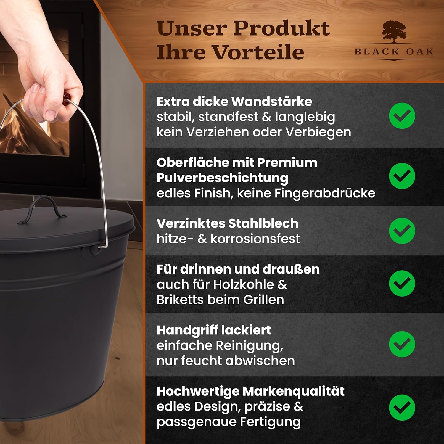BLACK OAK Asche & Kohle Eimer Vesuvio schwarz 15 Liter von BLACK OAK