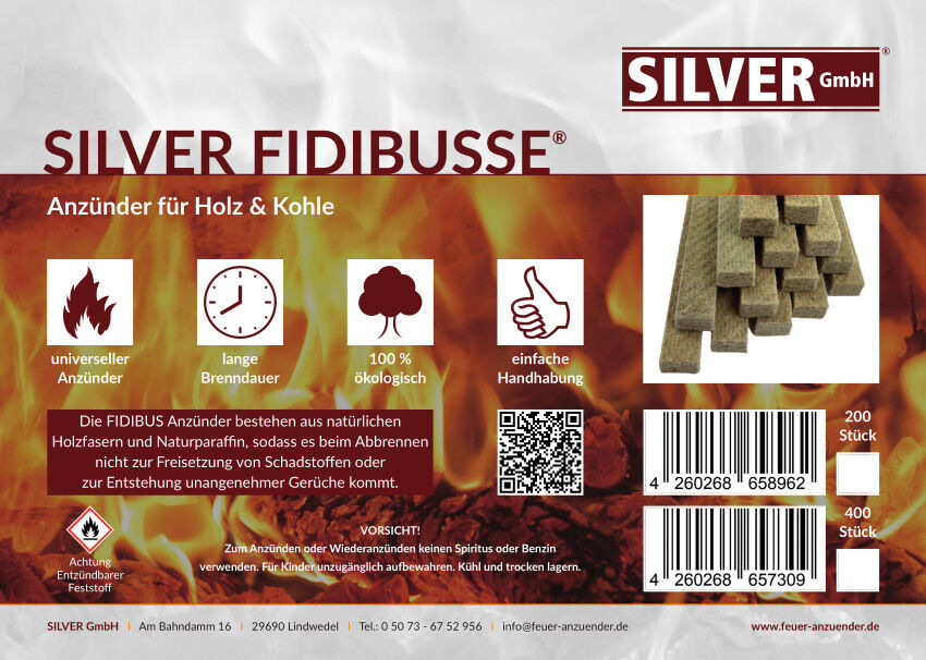 200 SILVER FIDIBUSSE® Anzünder | Kaminanzünder | Ofenanzünder | Grillanzünder von SILVER GmbH