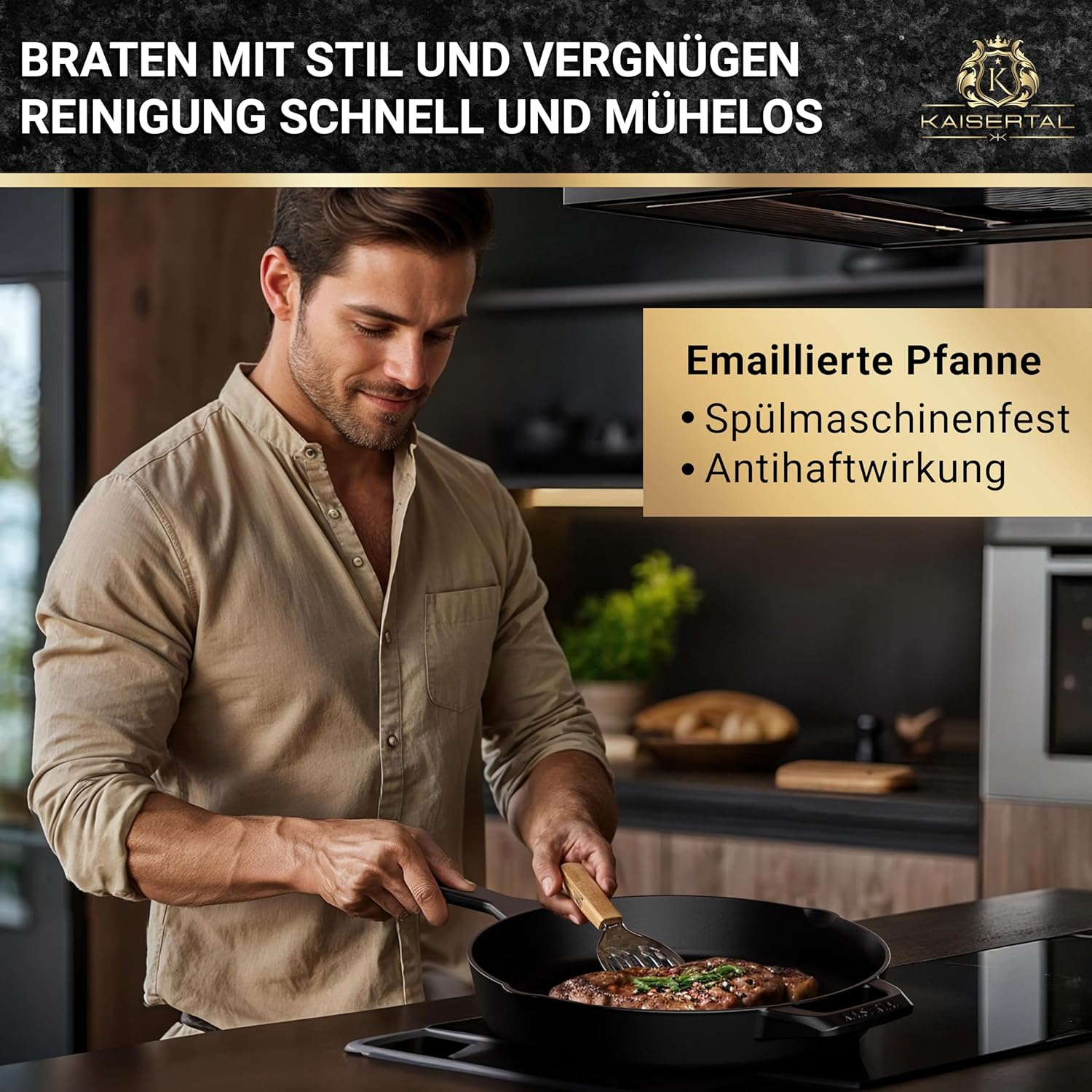 KAISERTAL Emaillierte Gusseisen Bratpfanne 31 cm mit Griff von KAISERTAL