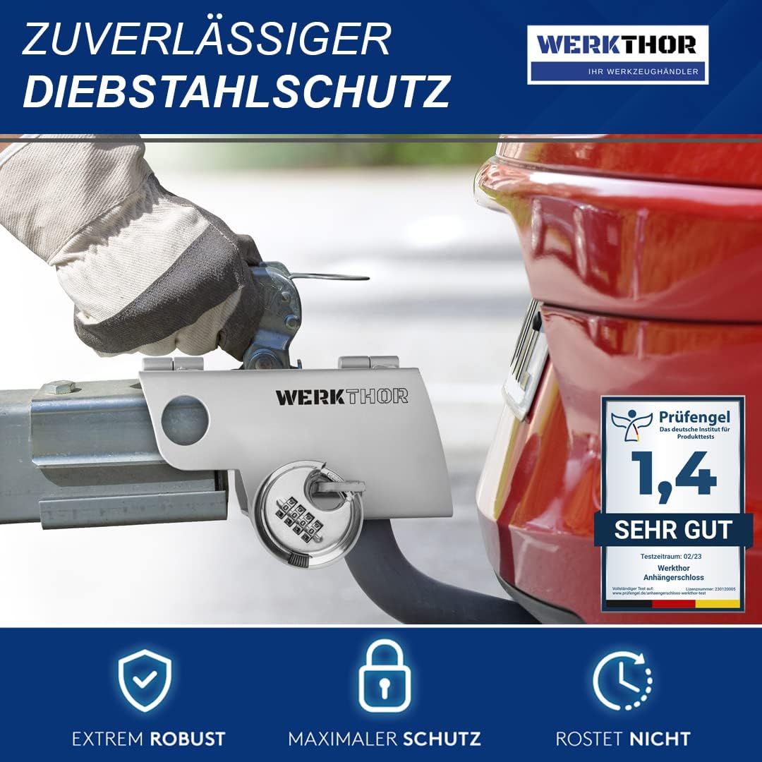 WERKTHOR Anhängerschloss | Kastenschloss | Diebstahlschutz | Silber mit Kombi-Schloss von WERKTHOR