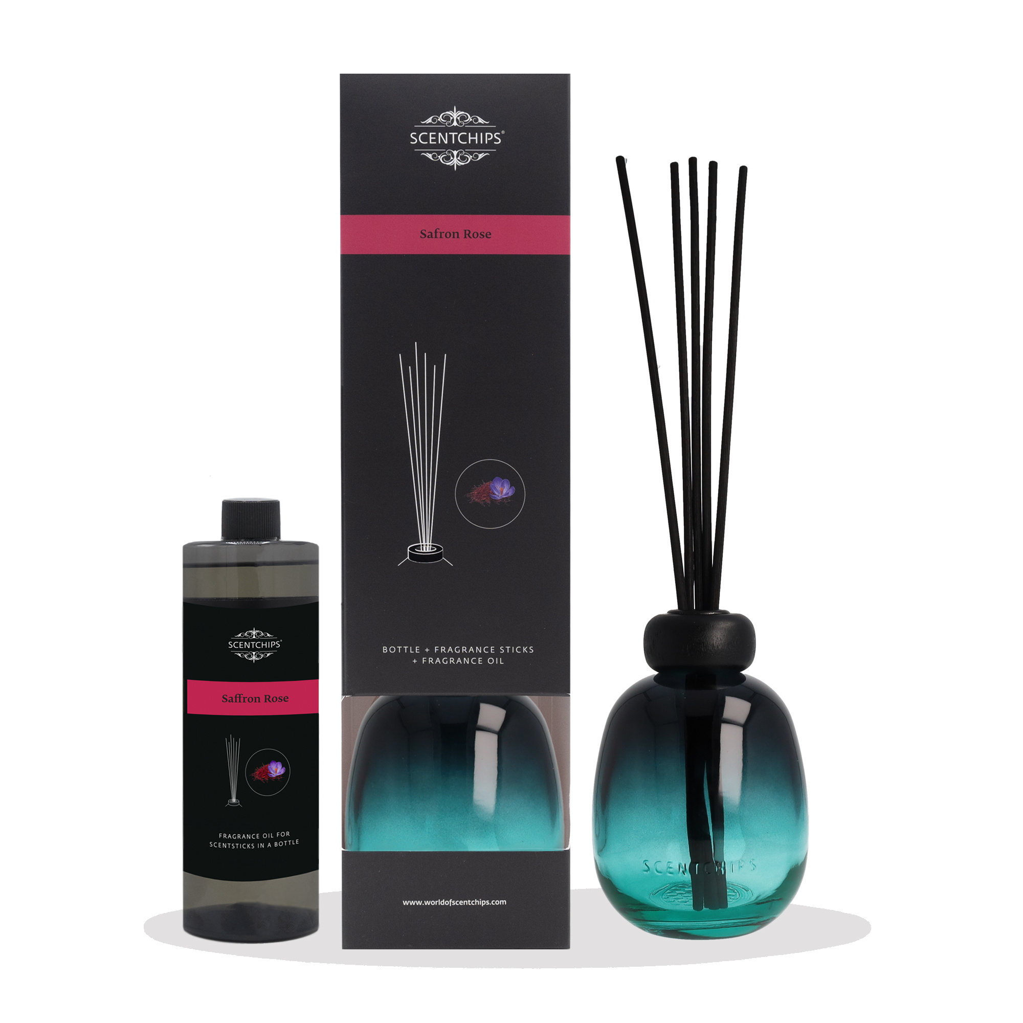 Scentchips® Geschenkset Duftstäbchen Saffron Rose mit gradient ocean Flasche von Scentchips®