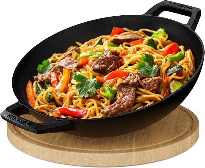 KAISERTAL Gusseisen Wok 33 cm Eingebrannt - ohne Glasdeckel von KAISERTAL