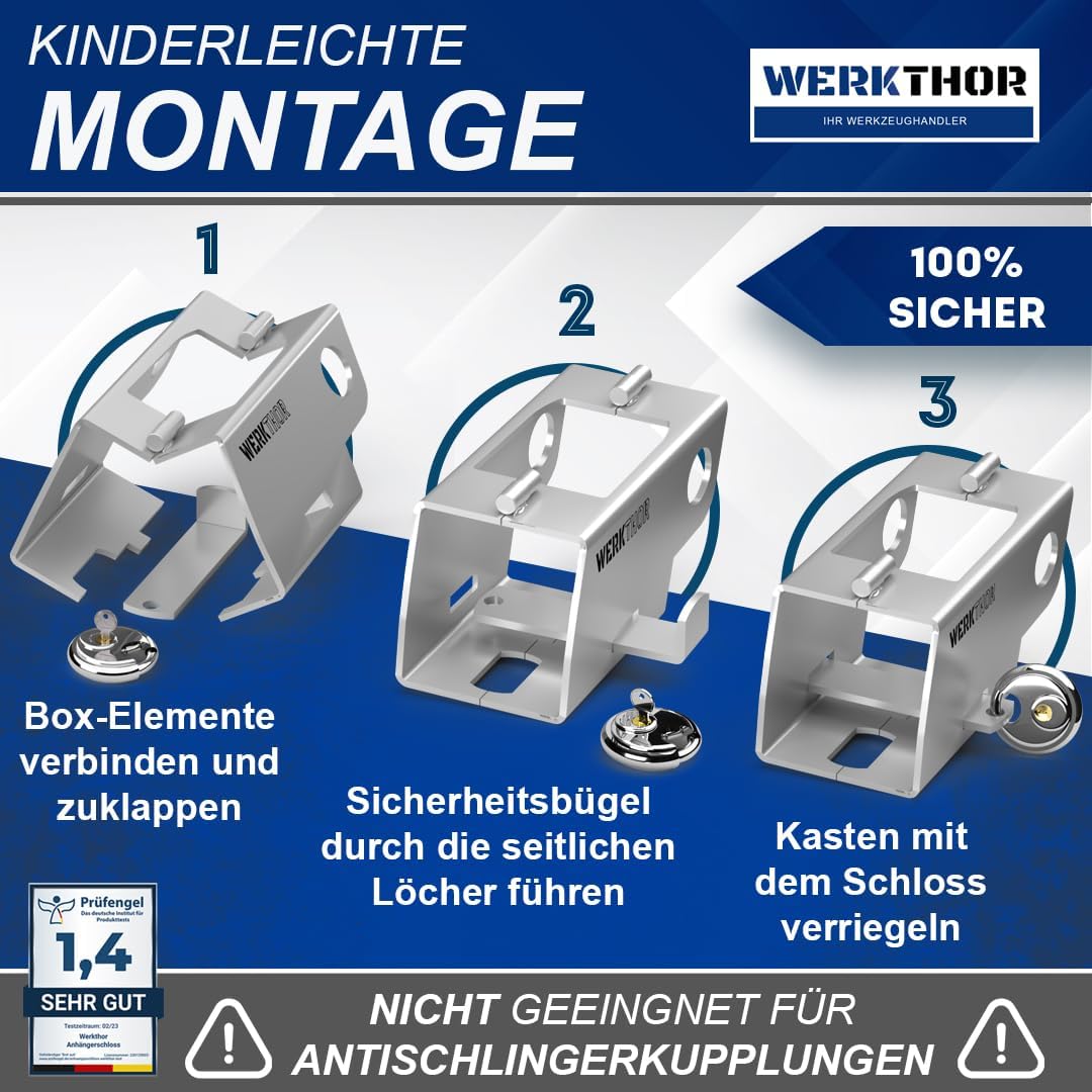 WERKTHOR Anhängerschloss | Kastenschloss | Diebstahlschutz | Silber mit Schlüssel Schloß von WERKTHOR