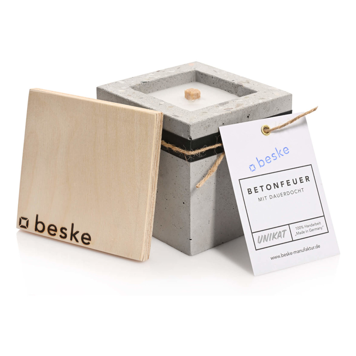 BESKE Betonfeuer Pico Outdoor 10x10x10 inkl. Löschbrett - 100% HANDARBEIT Made in Germany von