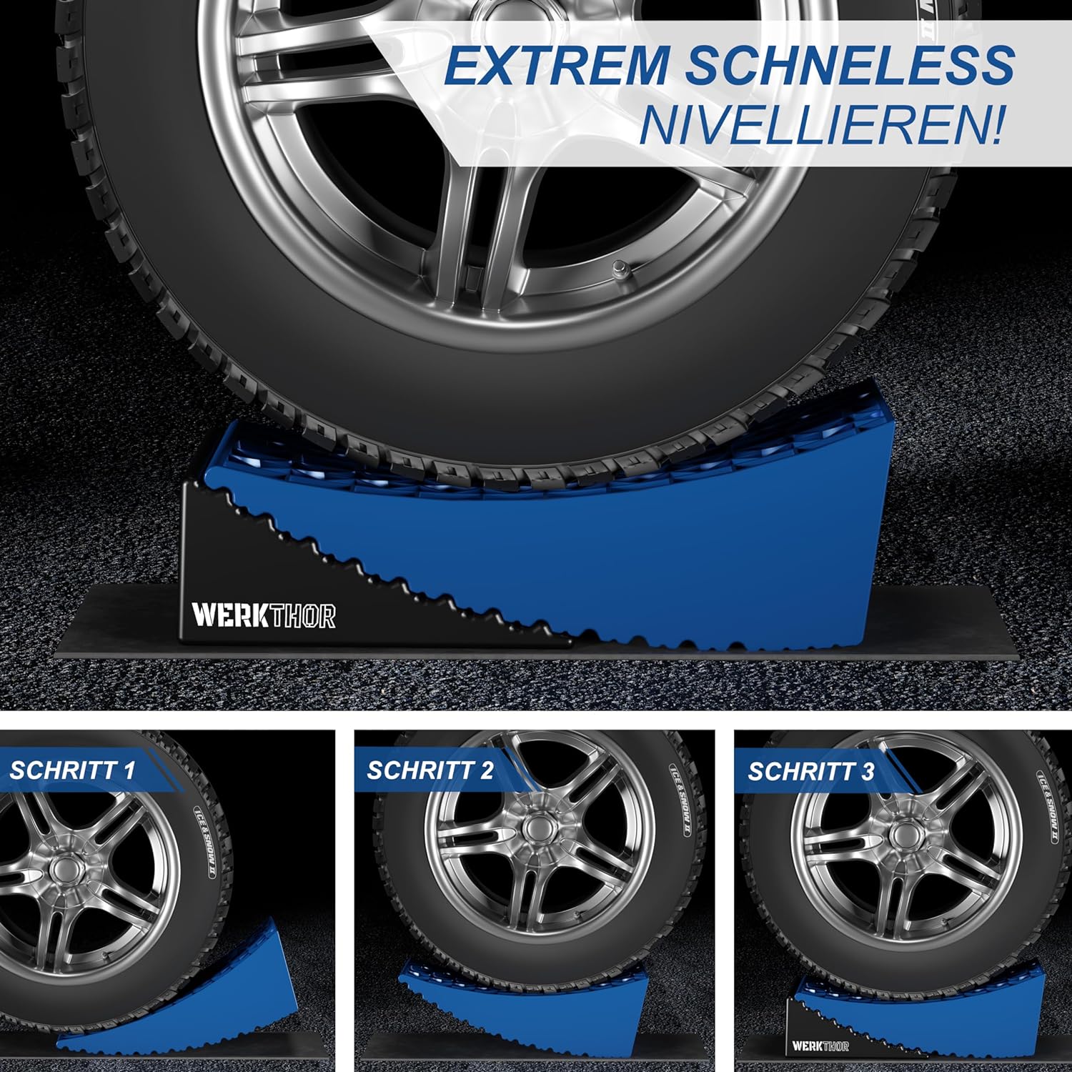 WERKTHOR Auffahrkeile 2er Set Blau / Schwarz | Wohnmobil & Wohnwagen & VAN & Anhänger von WERKTHOR