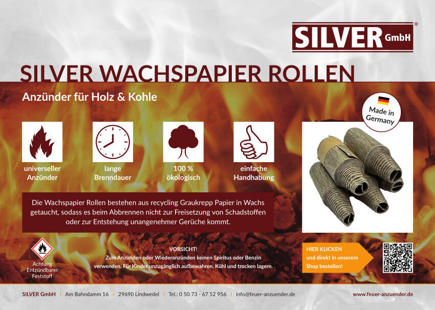 1kg SILVER Wachspapier Rollen für Kamin | Ofen | Grill | Recyclingpapier | Wachs | Umweltfreundlich von SILVER GmbH