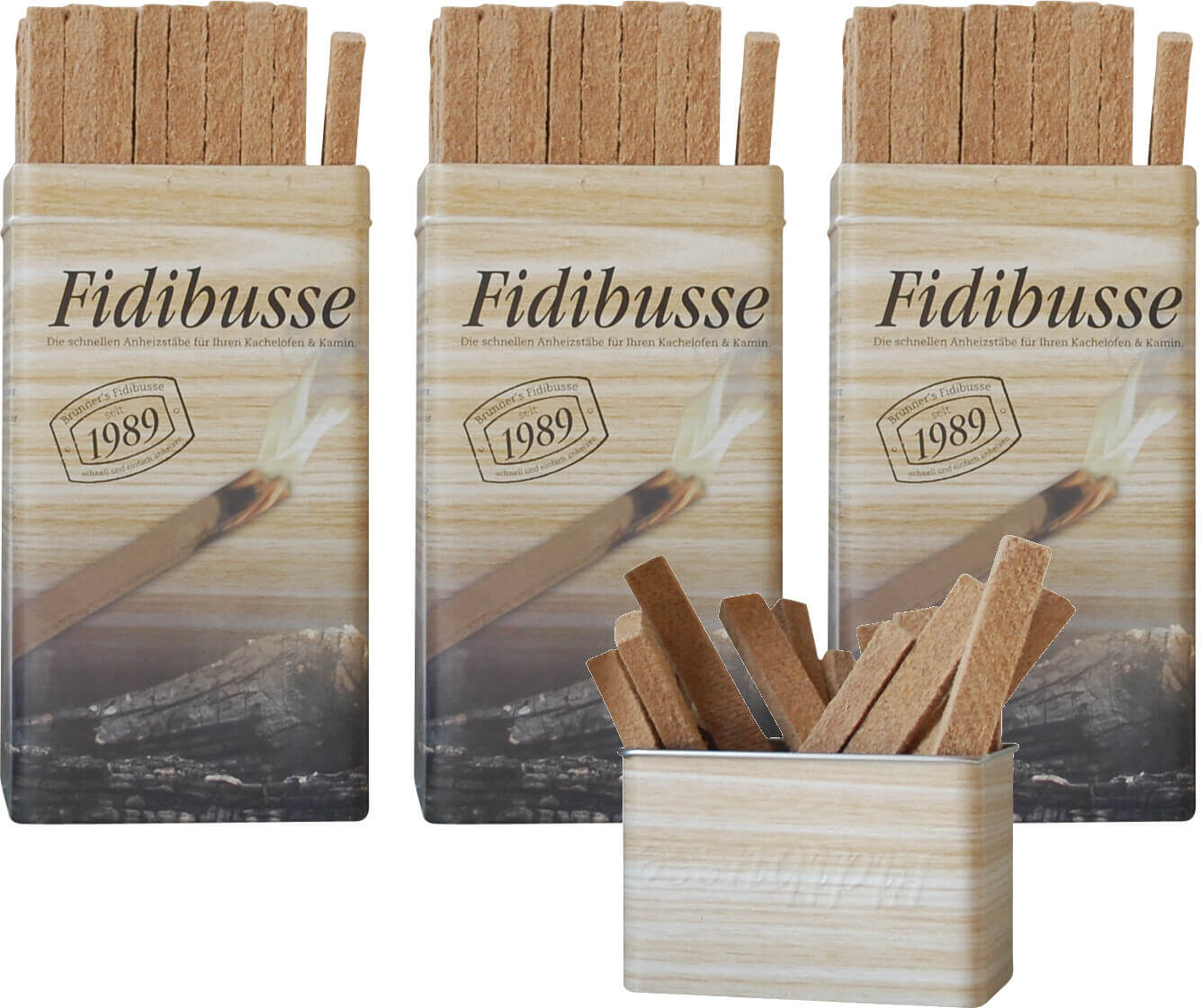 3x Brunner Fidibusse in nostalgischer Blechdose ~ 150 Anzünder von Brunner