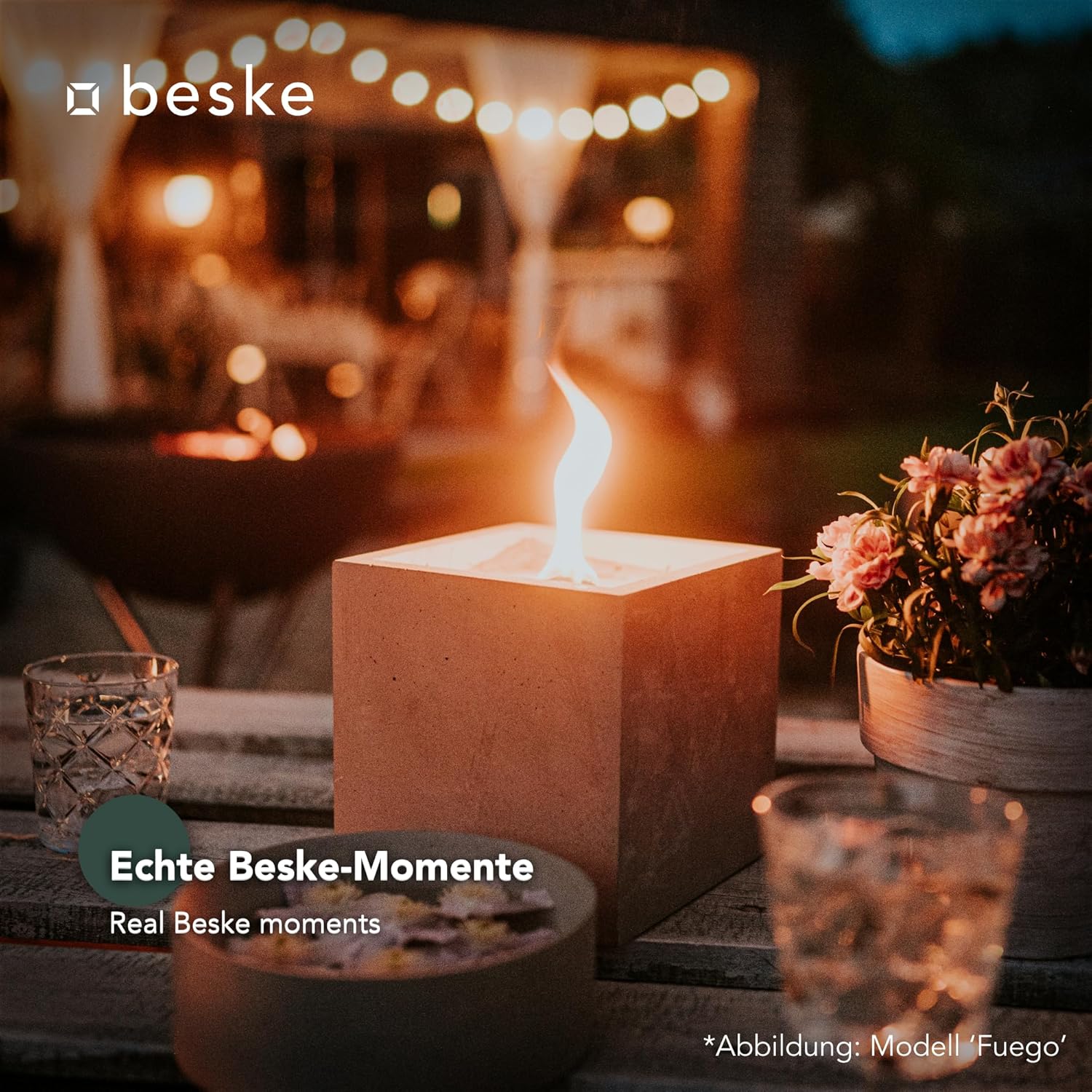 BESKE Betonfeuer Pico Outdoor 10x10x10 inkl. Löschbrett - 100% HANDARBEIT Made in Germany von