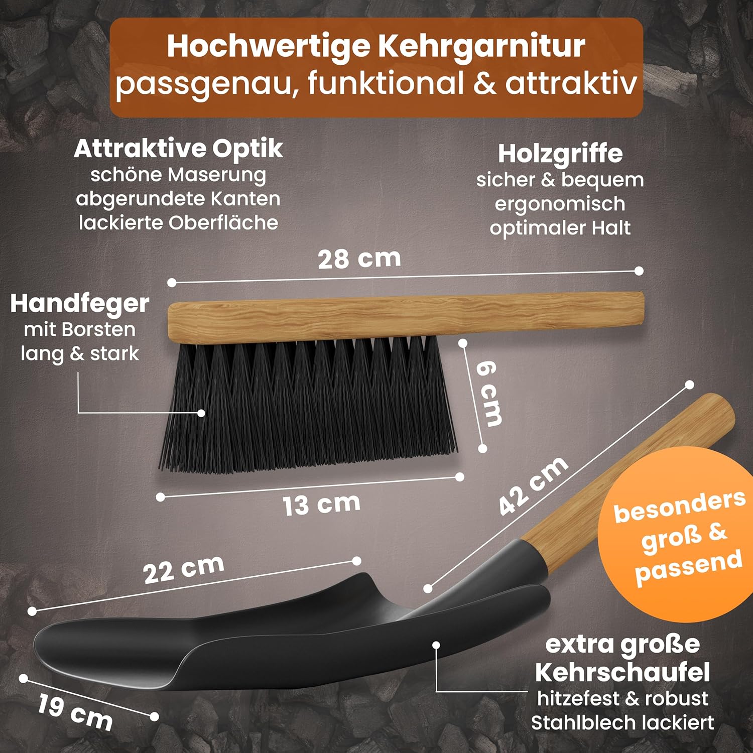 BLACK OAK Asche & Kohle Eimer SANTORINI 25 Liter mit Schaufel & Handfeger von BLACK OAK
