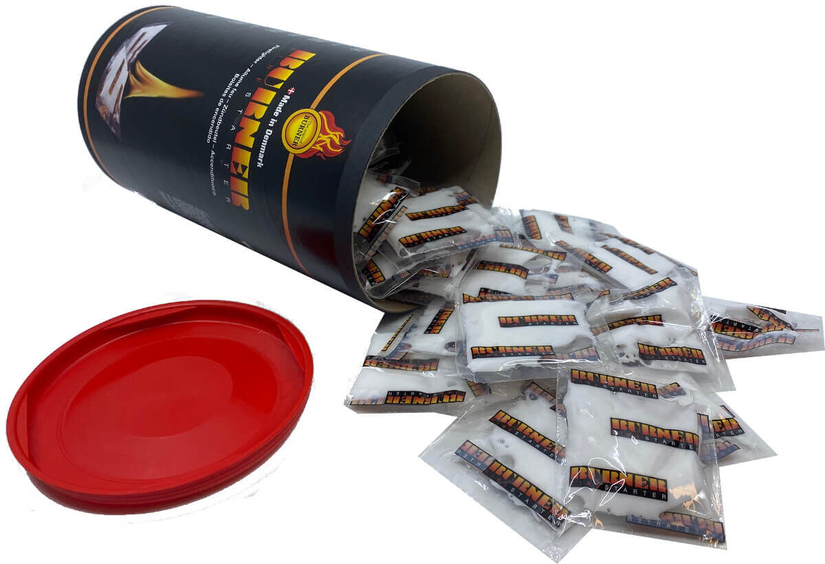 1x Feueranzünder Firestarter Zündbeutel Dose mit 100 Stück - Original aus Dänemark von Burner