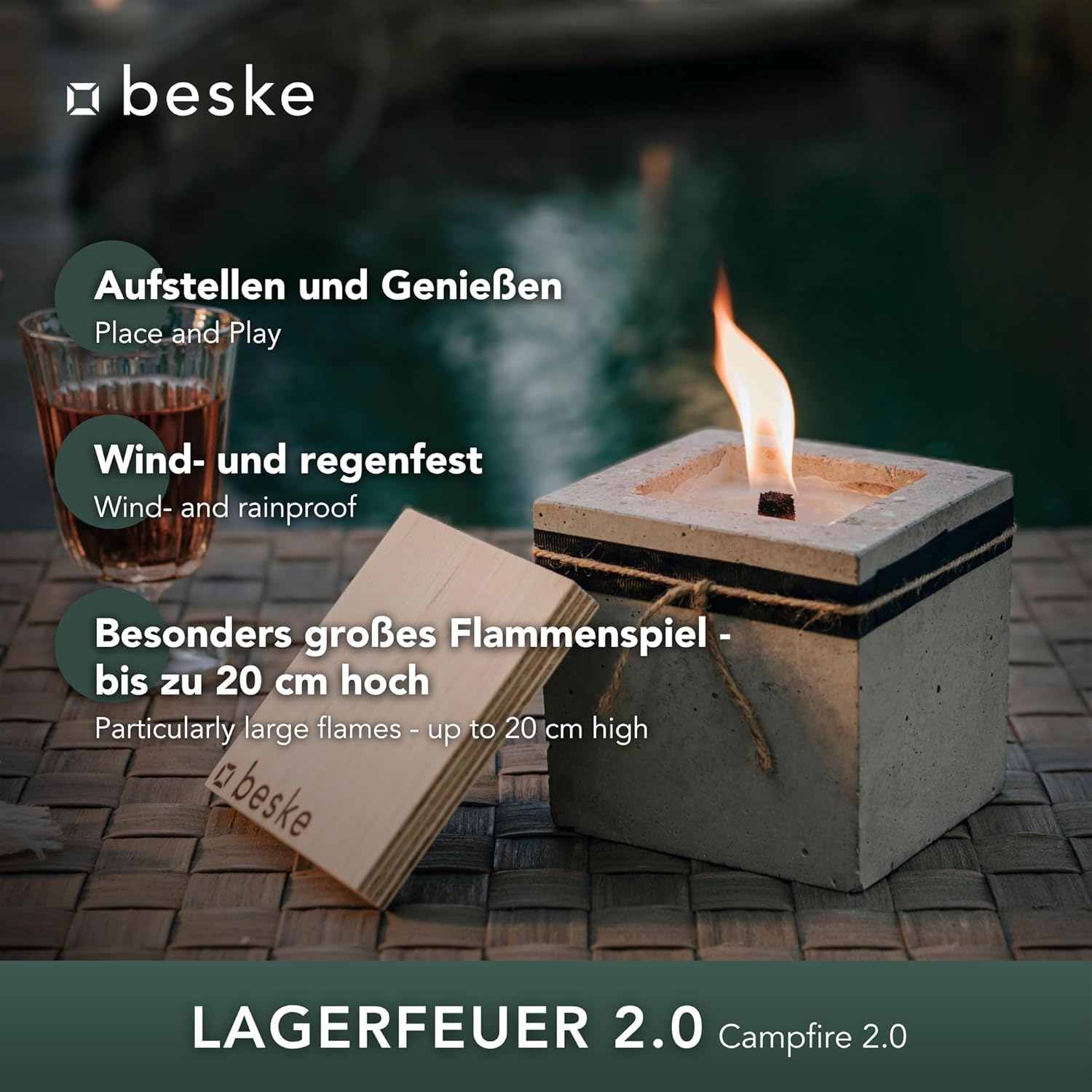 BESKE Betonfeuer Pico Outdoor 10x10x10 inkl. Löschbrett - 100% HANDARBEIT Made in Germany von