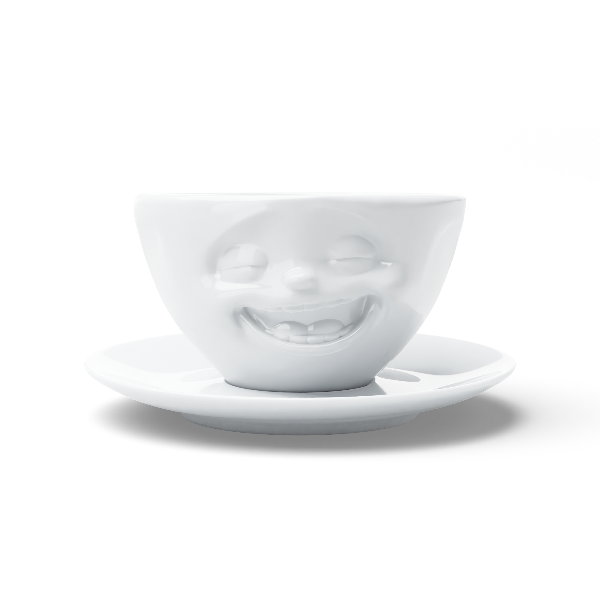 58products | Kaffeetasse Lachend weiß 200 ml ideal für Kaffee + Tee + Kakao | Made in Germany von 58products