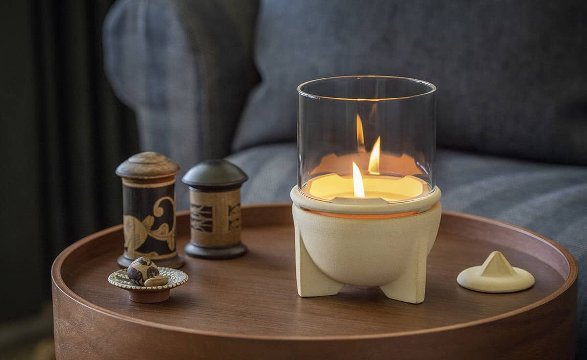 DENK Keramik Schmelzfeuer Indoor CeraNatur mit Windglas-Aufsatz ~ SFDI+WLA von DENK Keramik