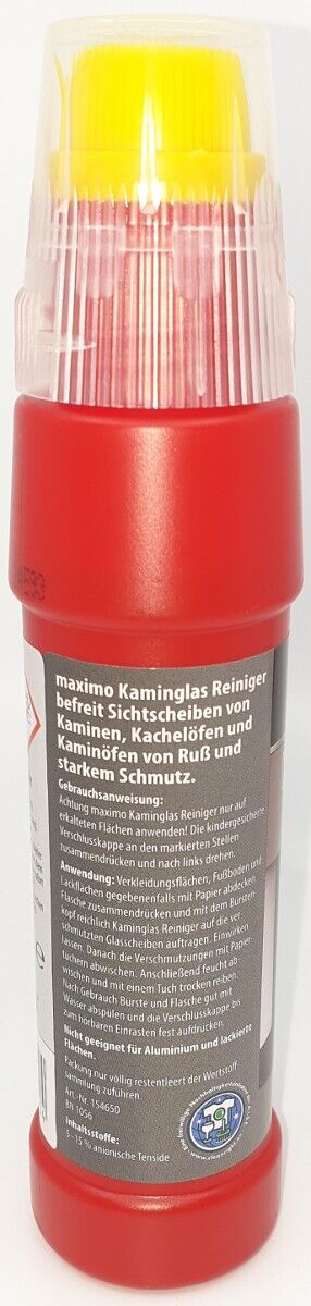 3x Spezial maximo Gel Kaminglas Reiniger gegen Ruß und Schmutz inkl. integrierter Bürste je 200ml von maximo